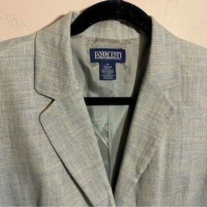 Lands End linen rayon blazer jacket Blue/tan women’s 10